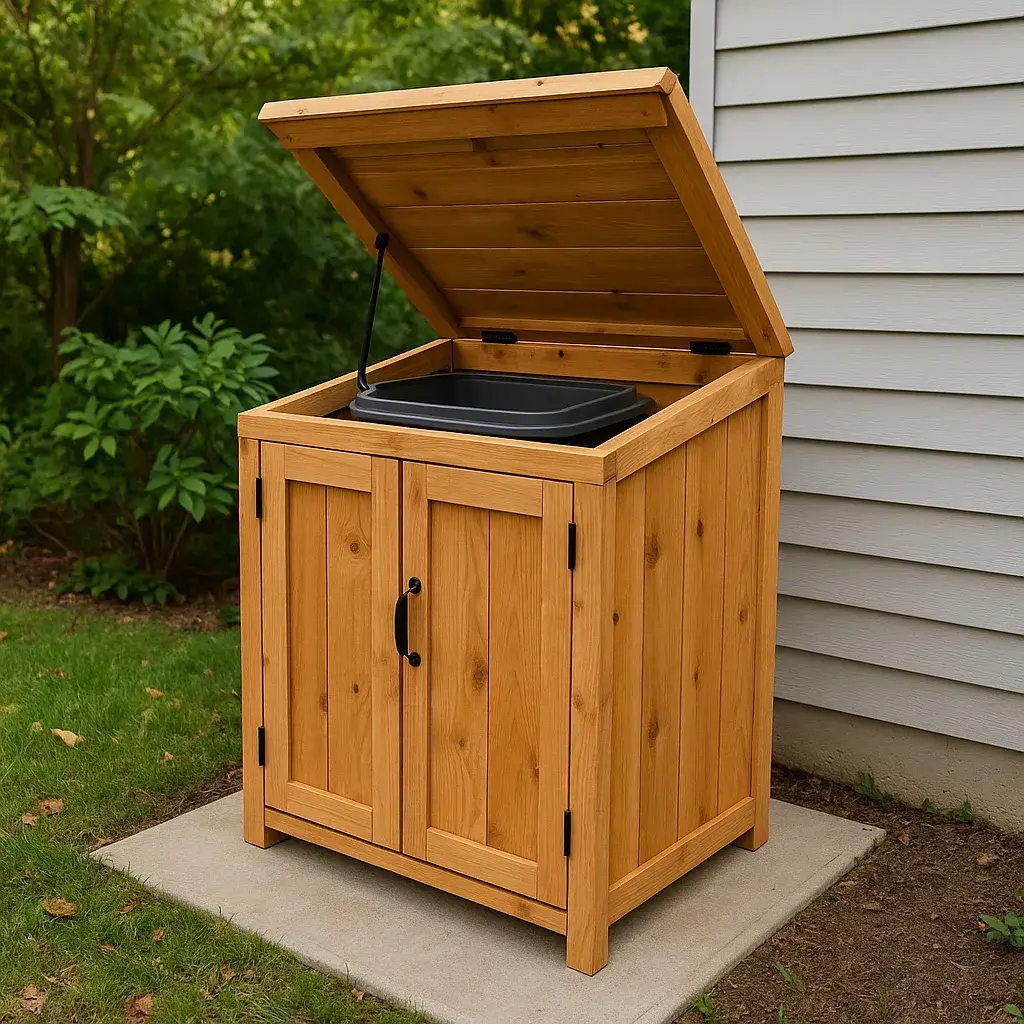 Compact Cedar Garbage Shed