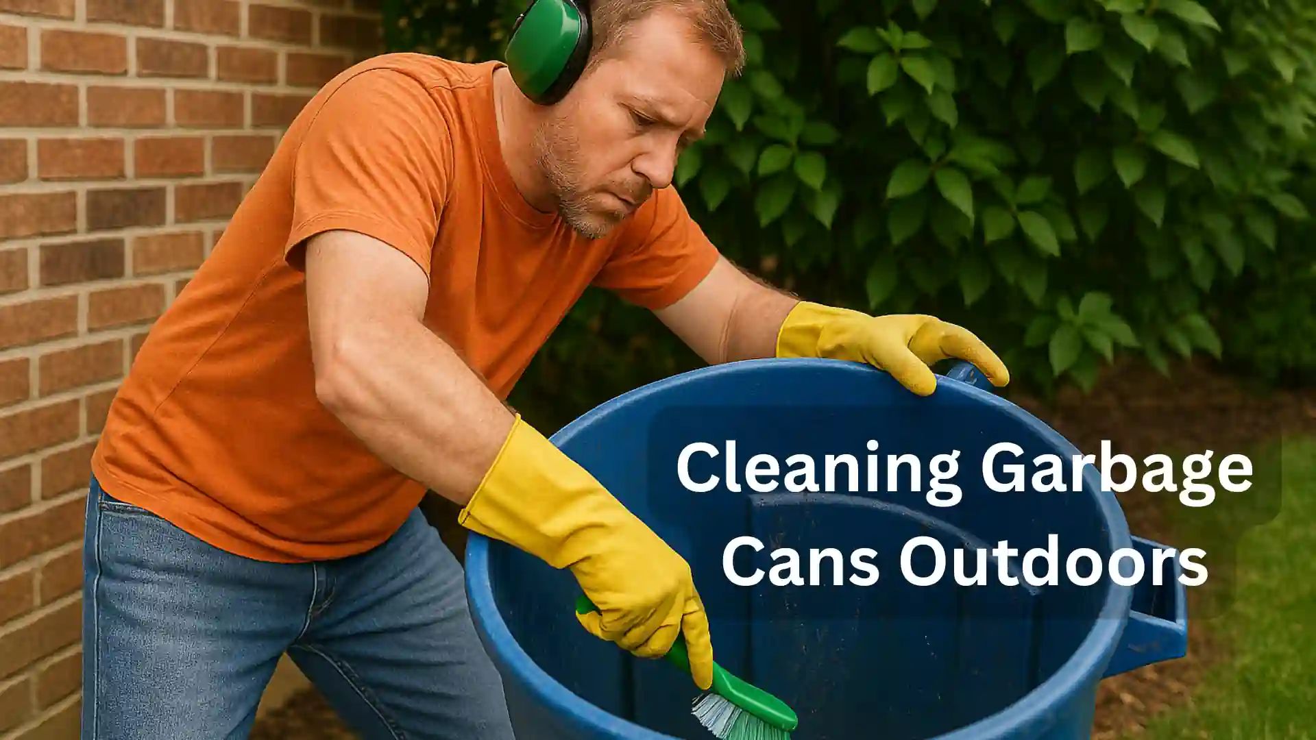 Cleaning Garbage Cans Outdoors