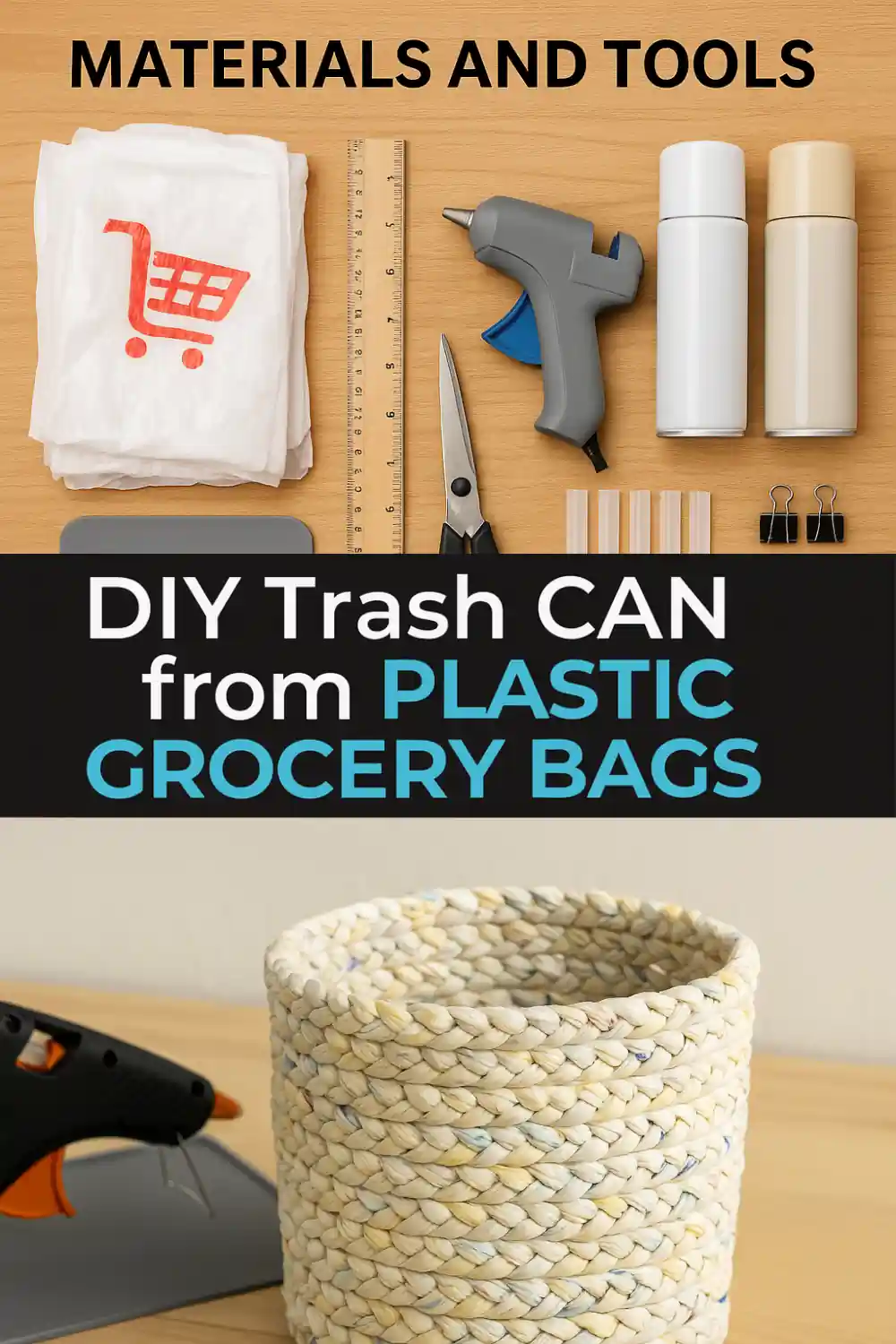 Braiding recycled plastic bags to prepare for weaving