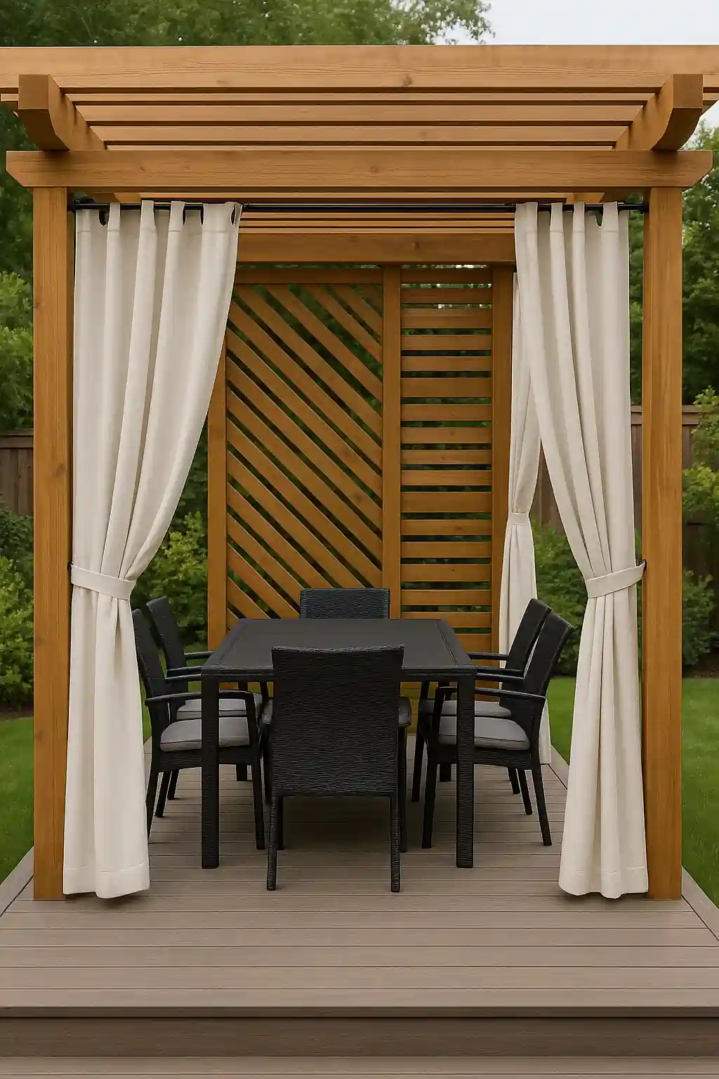 pergola slats with outdoor curtains