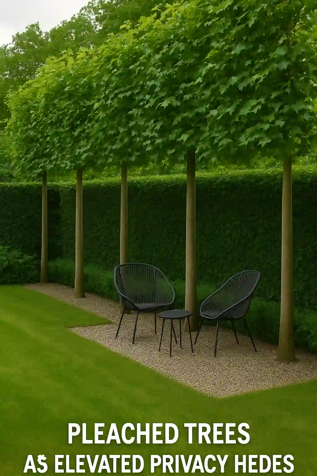 pleached trees as elevated privacy hedges