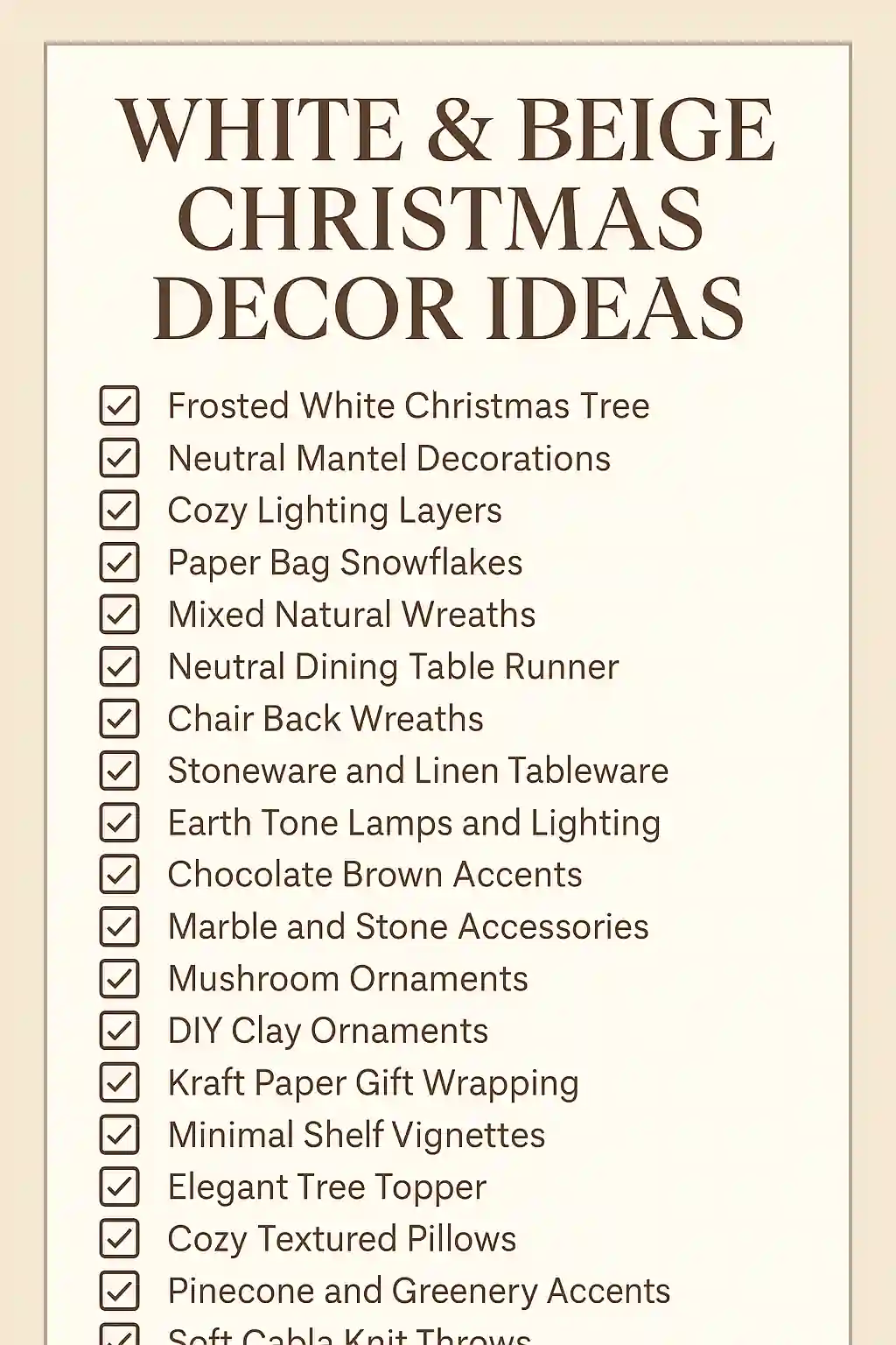 White & Beige Christmas Decor Ideas Checklist