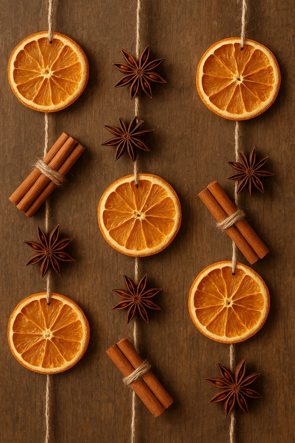 dried orange slice and spice garland with cinnamon sticks star anise and twine for natural winter holiday decor