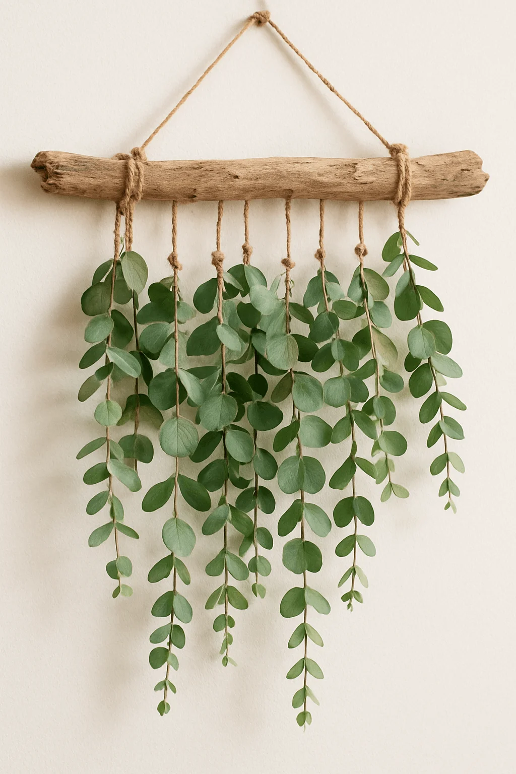 driftwood eucalyptus wall hanging with cascading faux greenery
