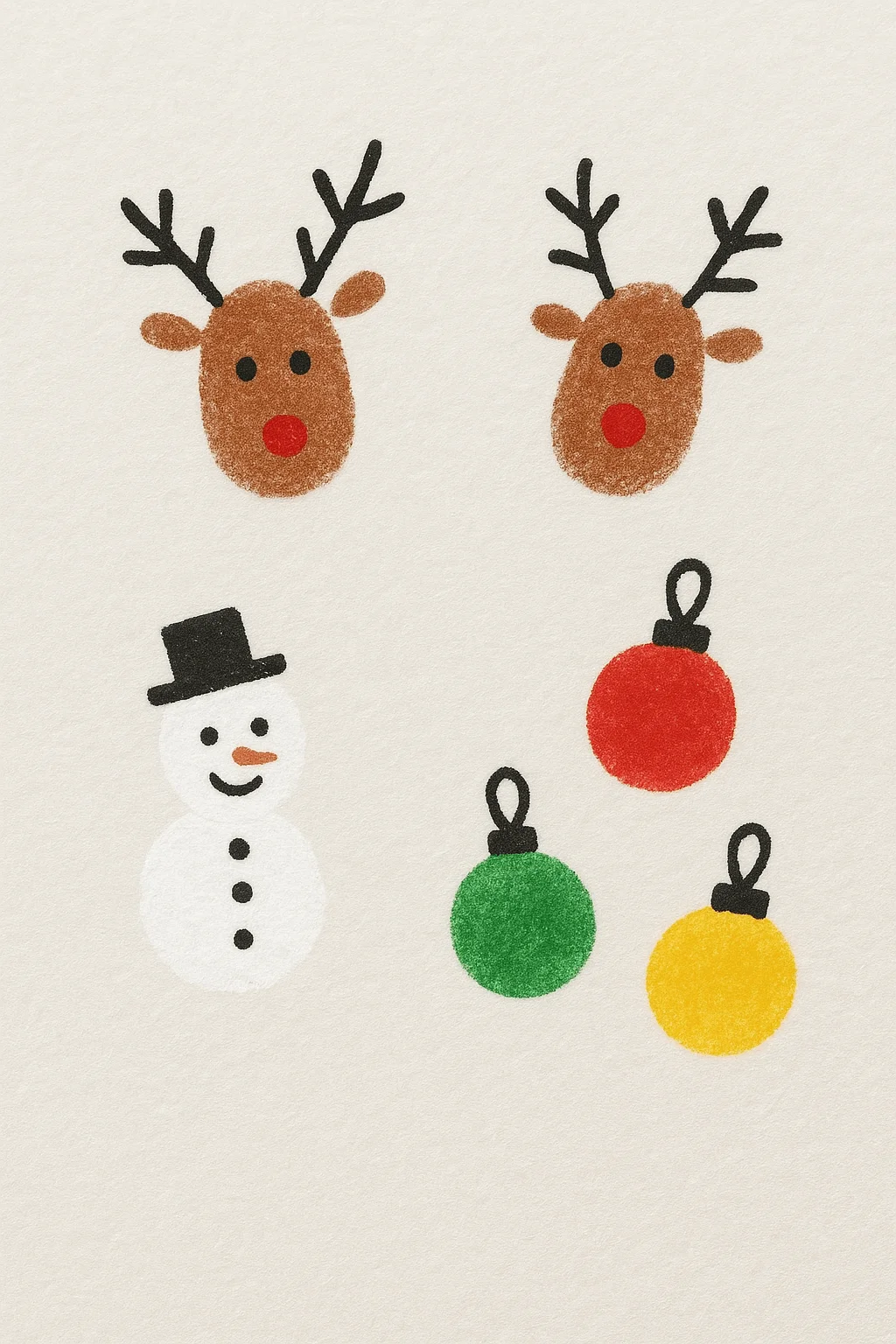 fingerprint christmas craft with reindeer snowman and colorful ornament designs