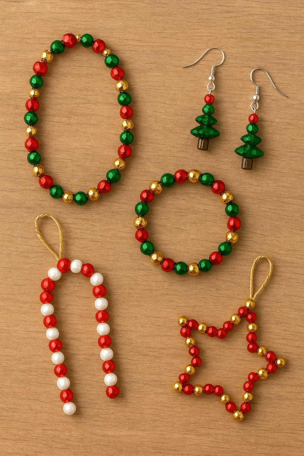 holiday jewelry and bead crafts with christmas themed bracelets earrings candy cane and star ornaments