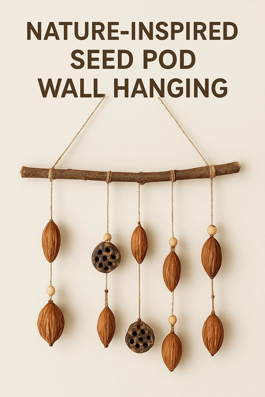 nature inspired seed pod wall hanging with wooden branch natural pods and twine strings