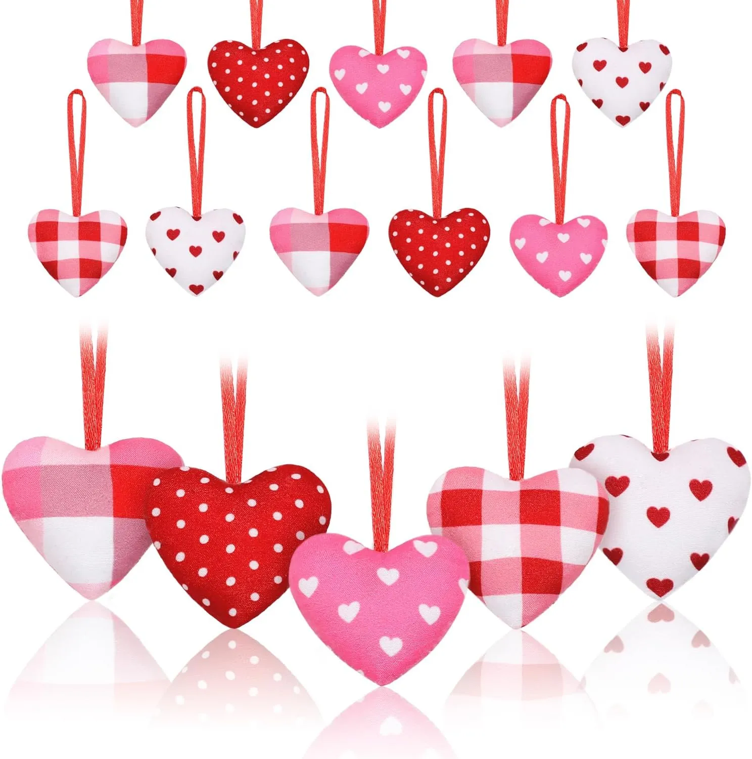 Valentines Fabric Heart Hanging Ornaments 30 PCS