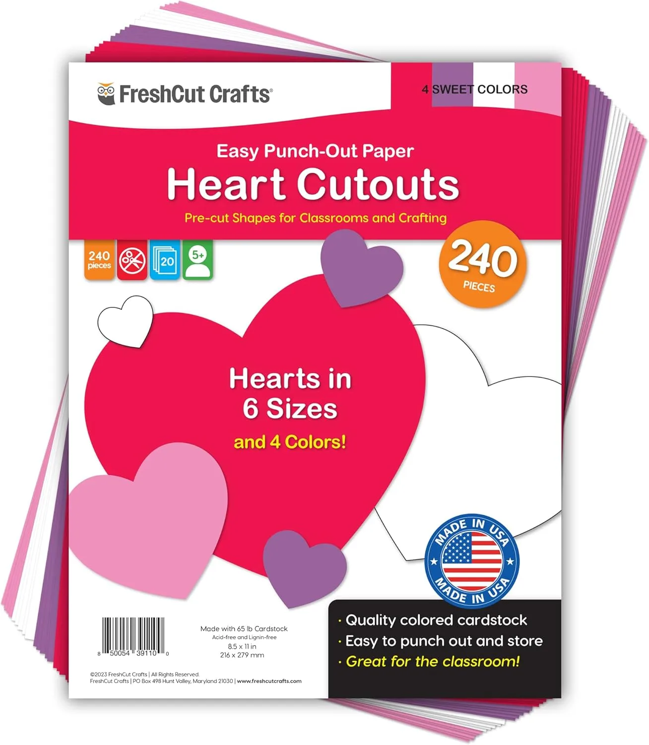 FreshCut Crafts 240 Pieces Heart Paper Cutouts