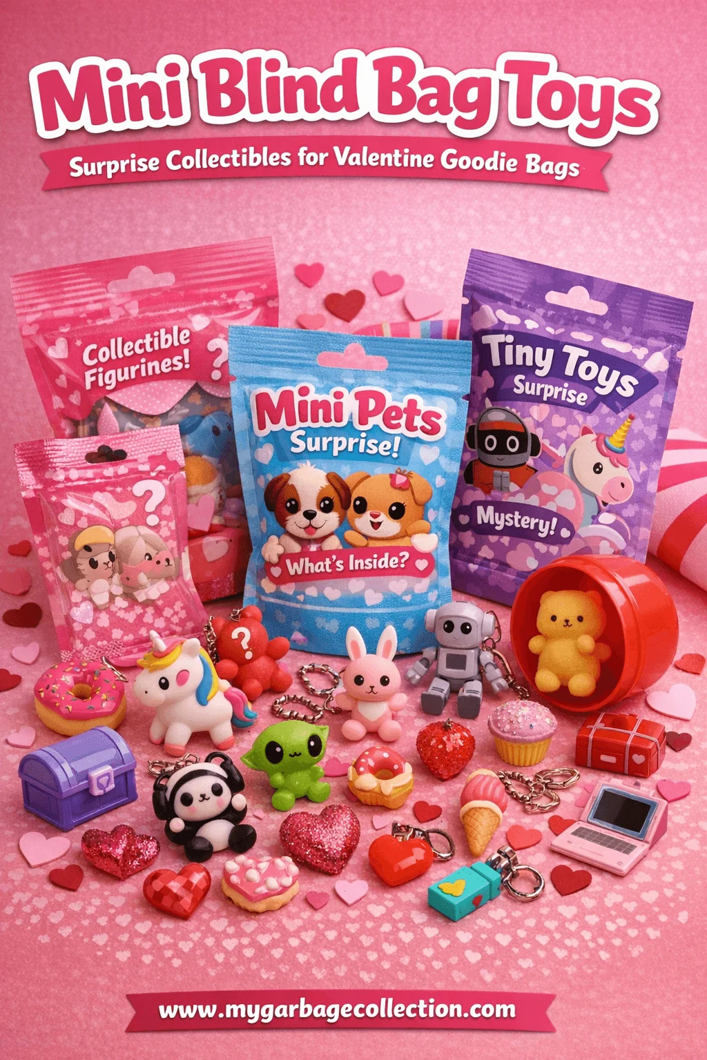 Mini blind bag toys featuring surprise collectible figurines cute mini pets tiny toys and keychains for Valentine goodie bags and classroom treats for kids