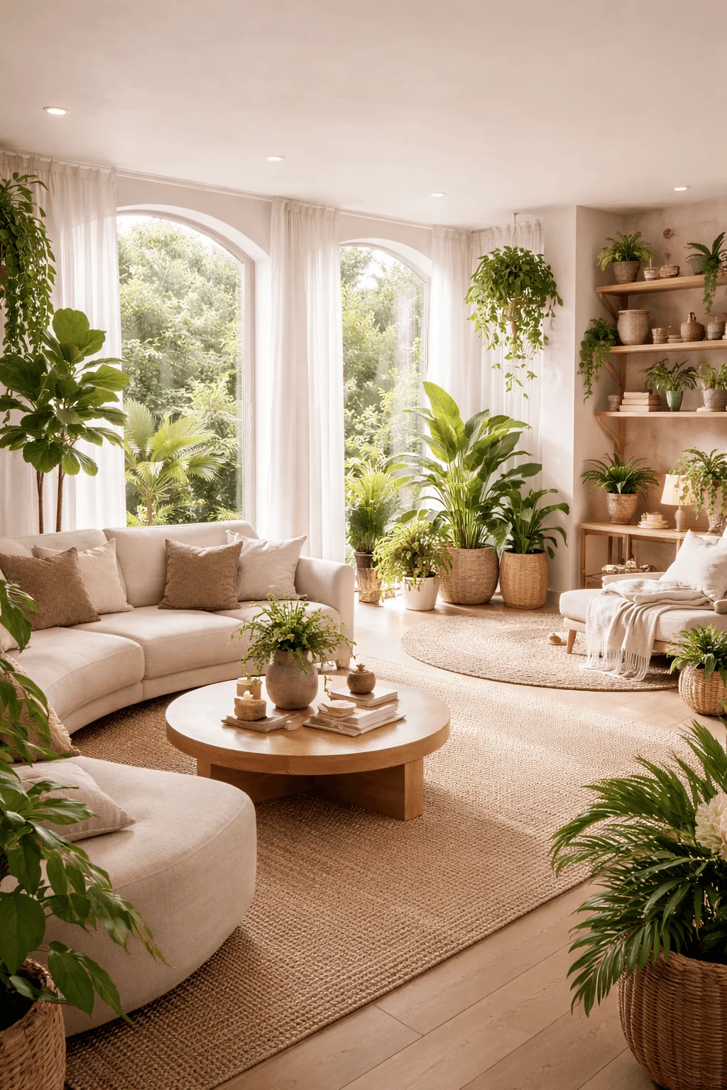Colorful layered paper collage with abstract shapes waves trees and fragmented text partially revealing a cozy living room scene creating a vibrant artistic composition