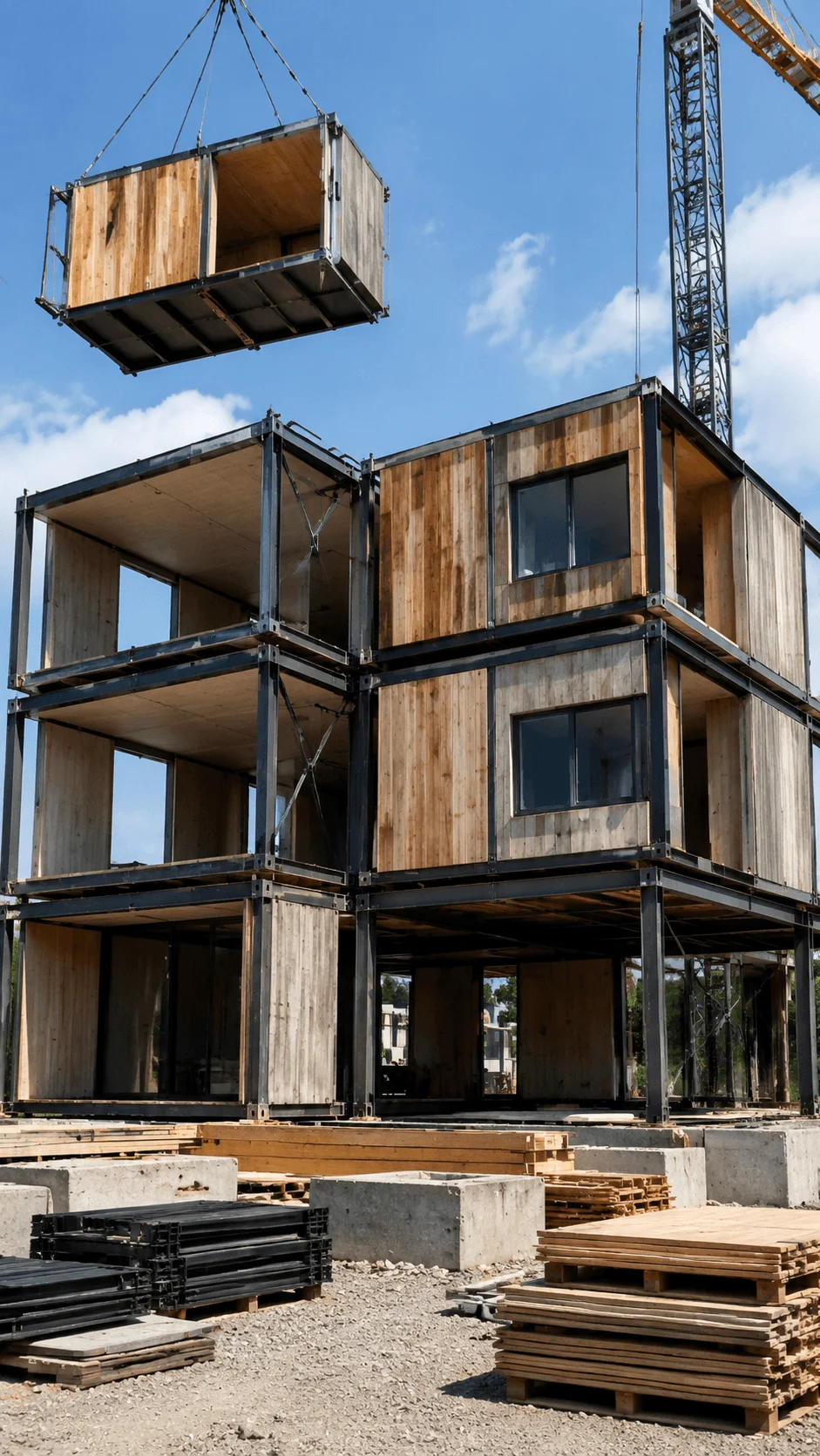 Circular economy building design featuring modular structures reusable materials and adaptable construction methods for sustainable architecture