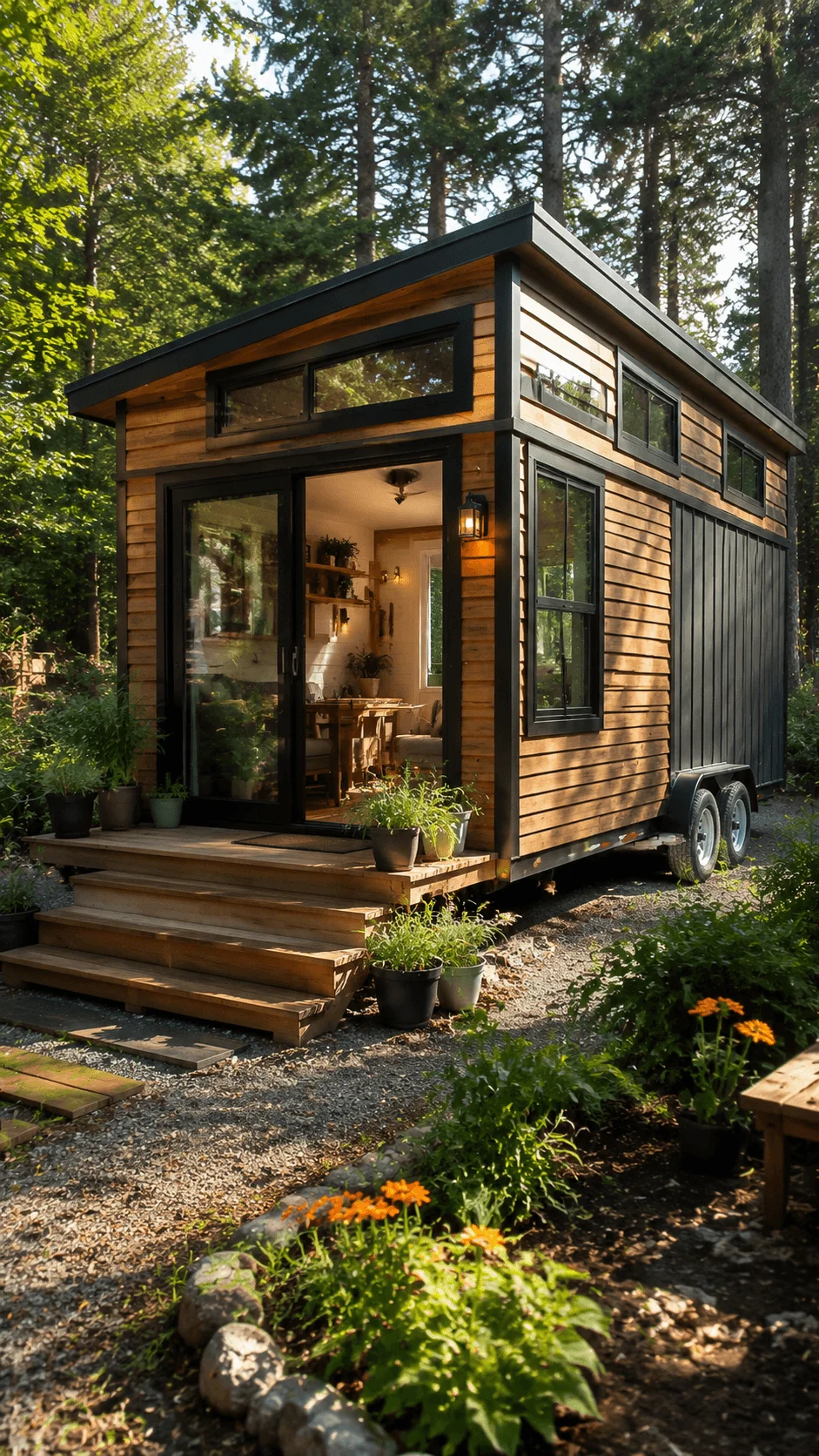 Sustainable tiny house with compact modern design natural wood exterior energy efficient construction and minimalist eco friendly living surrounded by nature