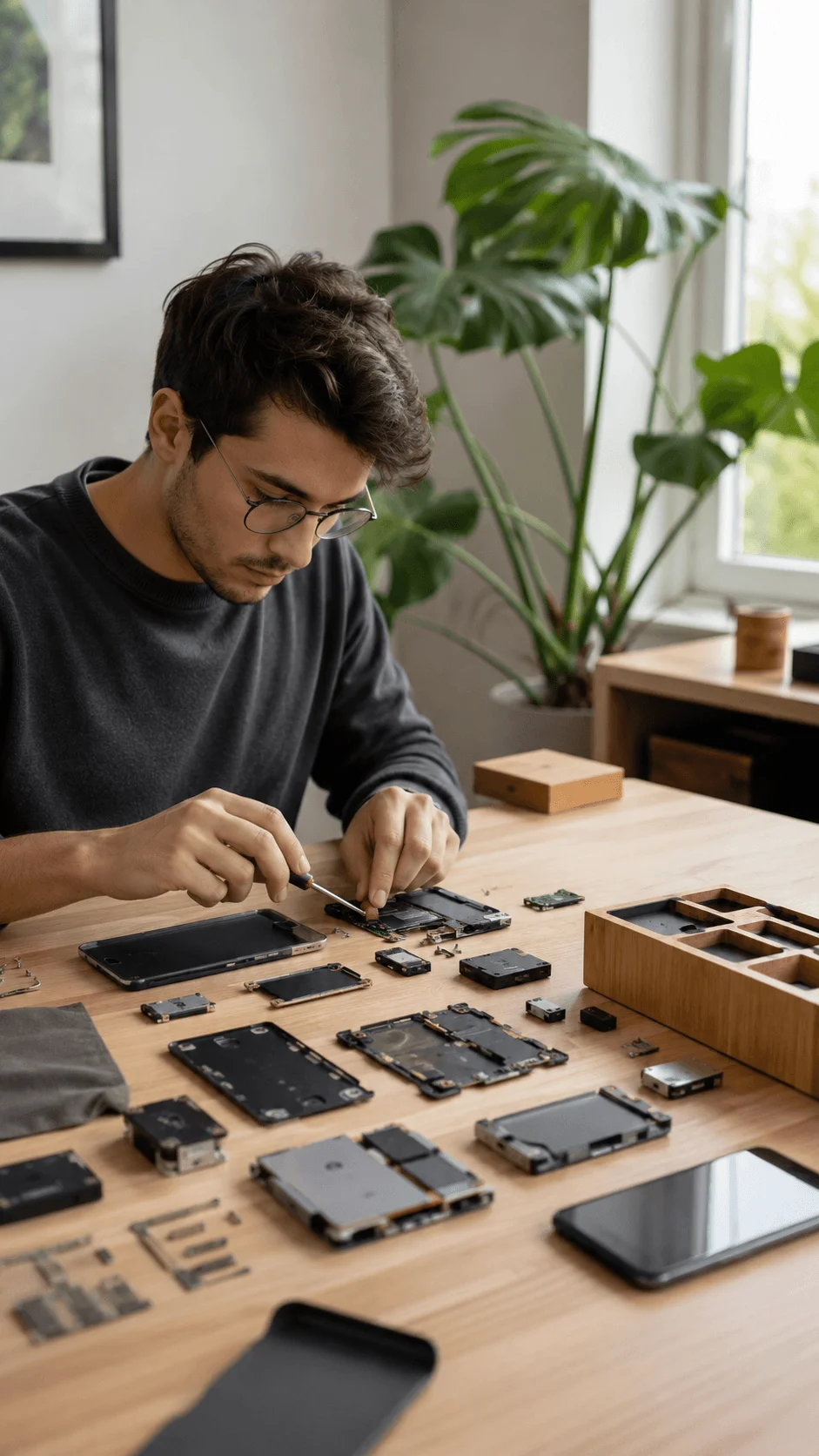 Modular sustainable product designs showing repairable electronics concept device components reusable parts and circular design approach for extending product lifespan