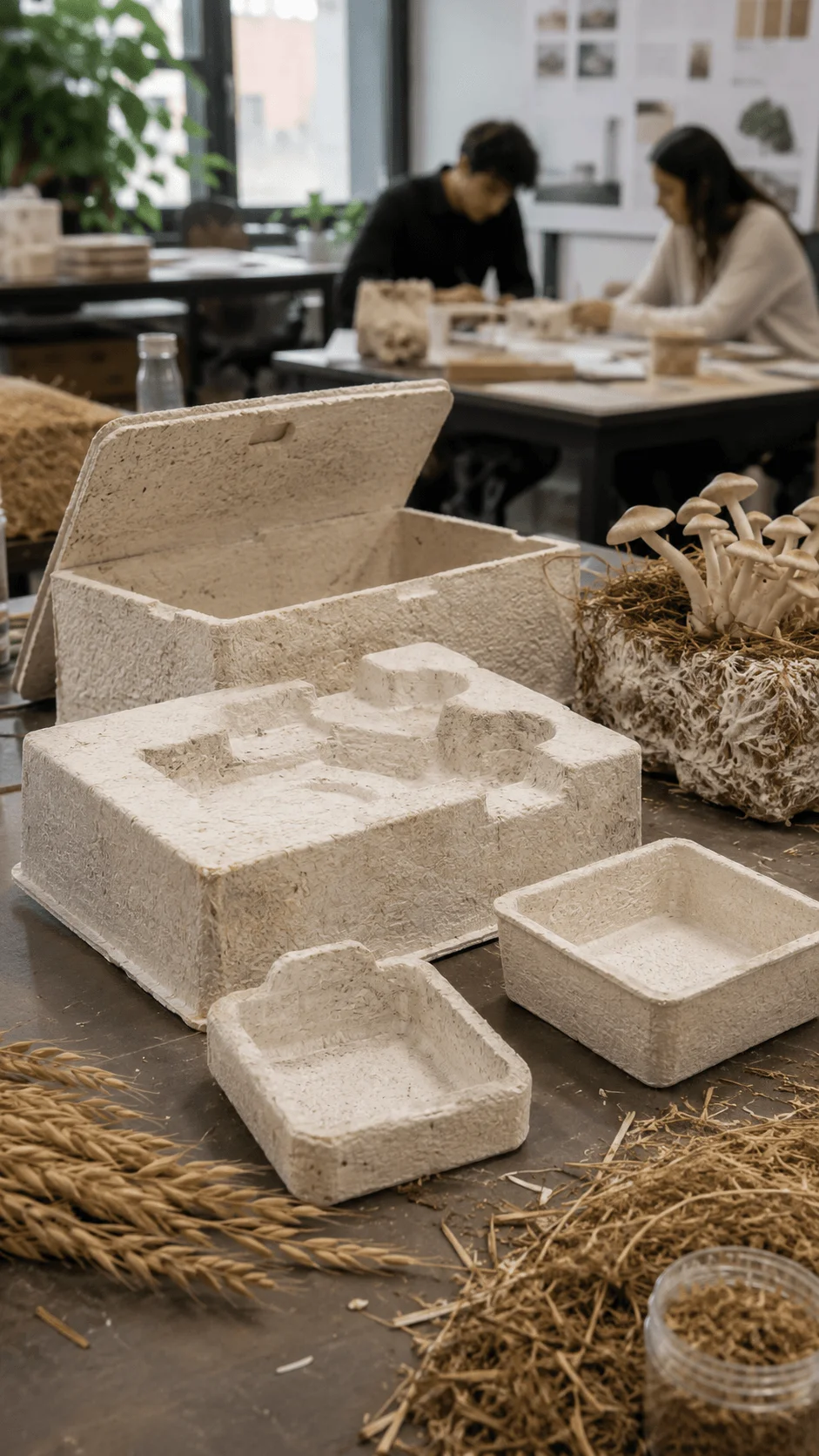 Mushroom based biodegradable packaging made from mycelium and agricultural waste as a sustainable alternative to plastic packaging for eco friendly product design and environmental innovation