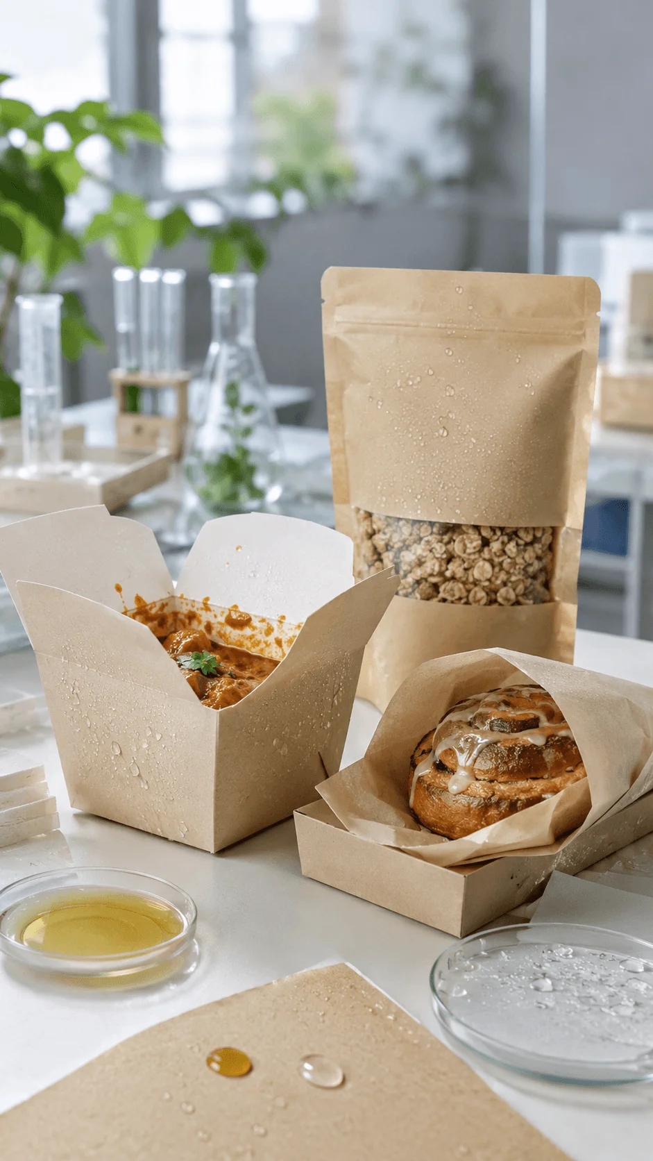 Bio based barrier coated food packaging with moisture resistant paper boxes pouches and wraps for sustainable food storage