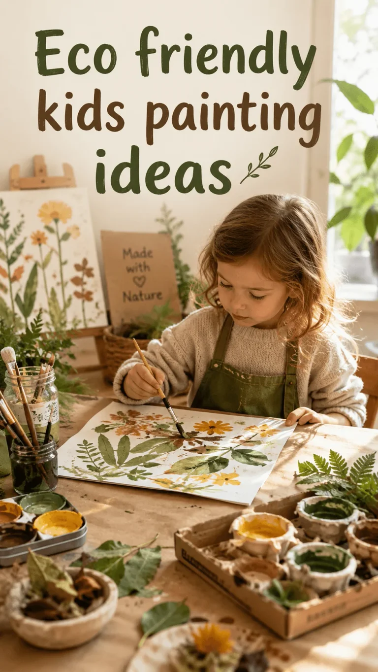 Eco friendly kids painting ideas with a child painting nature inspired artwork using natural materials and earth tones