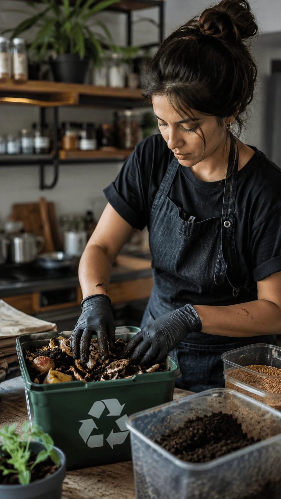 Food waste upcycling business turning organic kitchen scraps into compost and useful sustainable materials