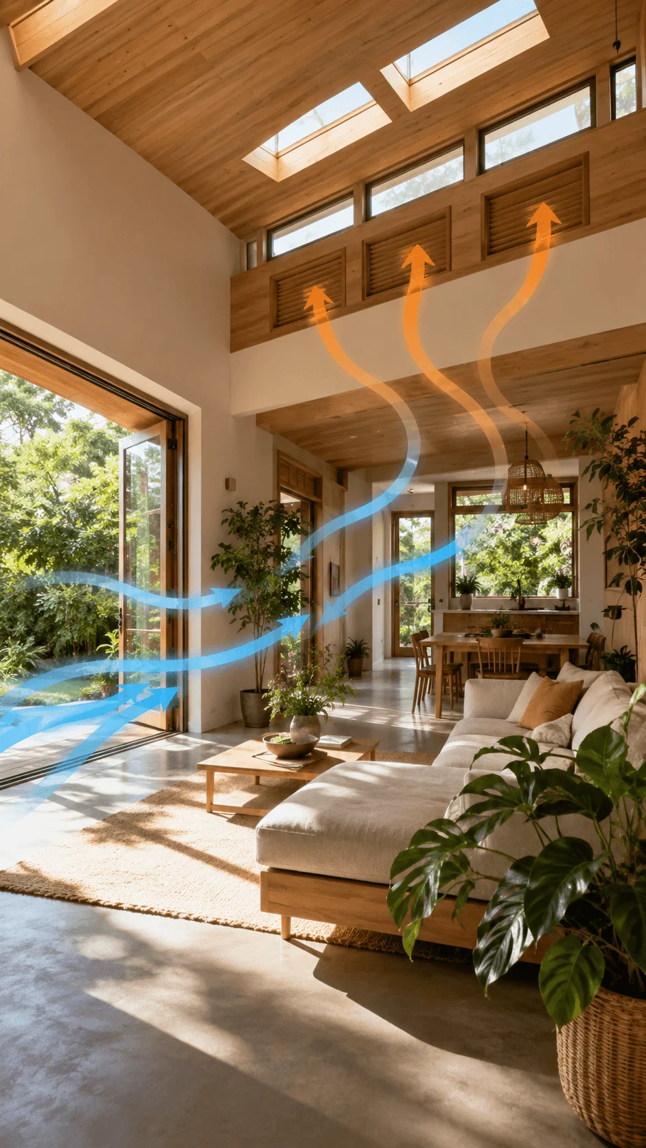 Healthy indoor environment with natural ventilation daylight indoor plants and airflow supporting a comfortable eco friendly home