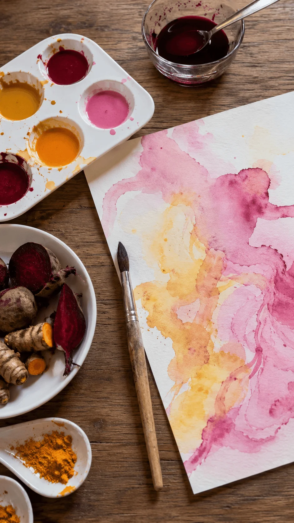 Natural pigment painting for kids using beetroot turmeric and homemade watercolor paints