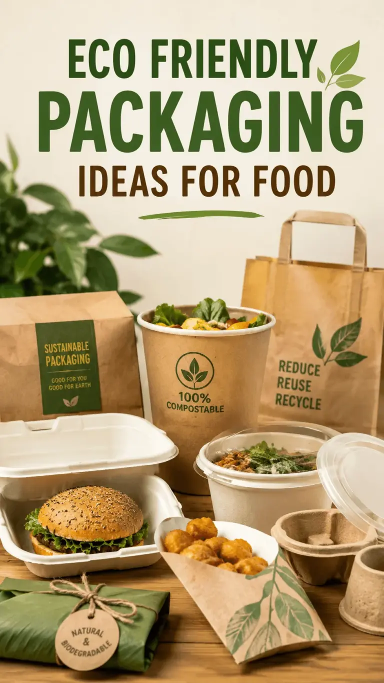 Eco friendly food packaging ideas with compostable containers paper bags biodegradable wraps and recyclable takeaway packaging